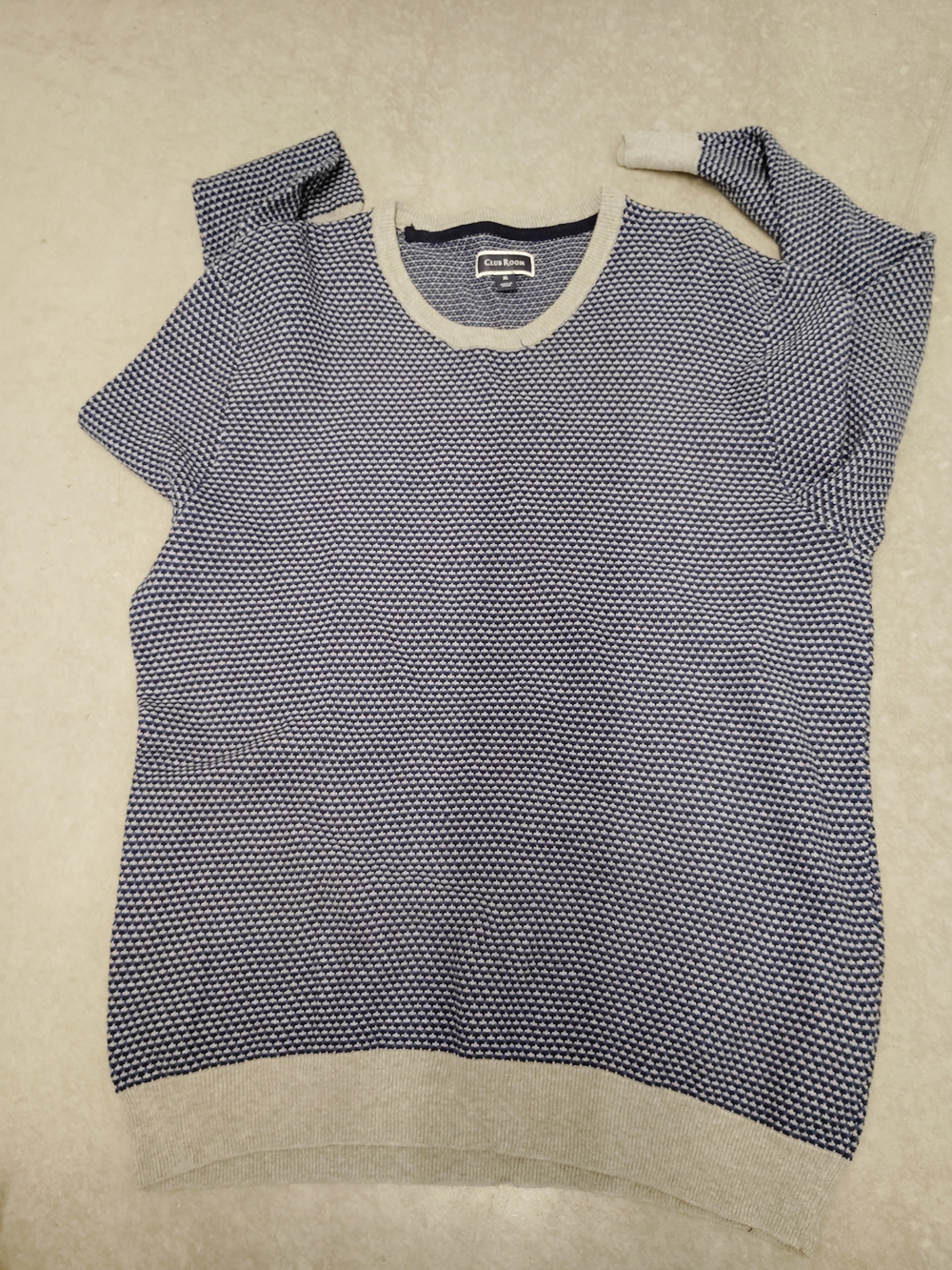 XL Club Room Navy and Cream Textured Crewneck Sweater
